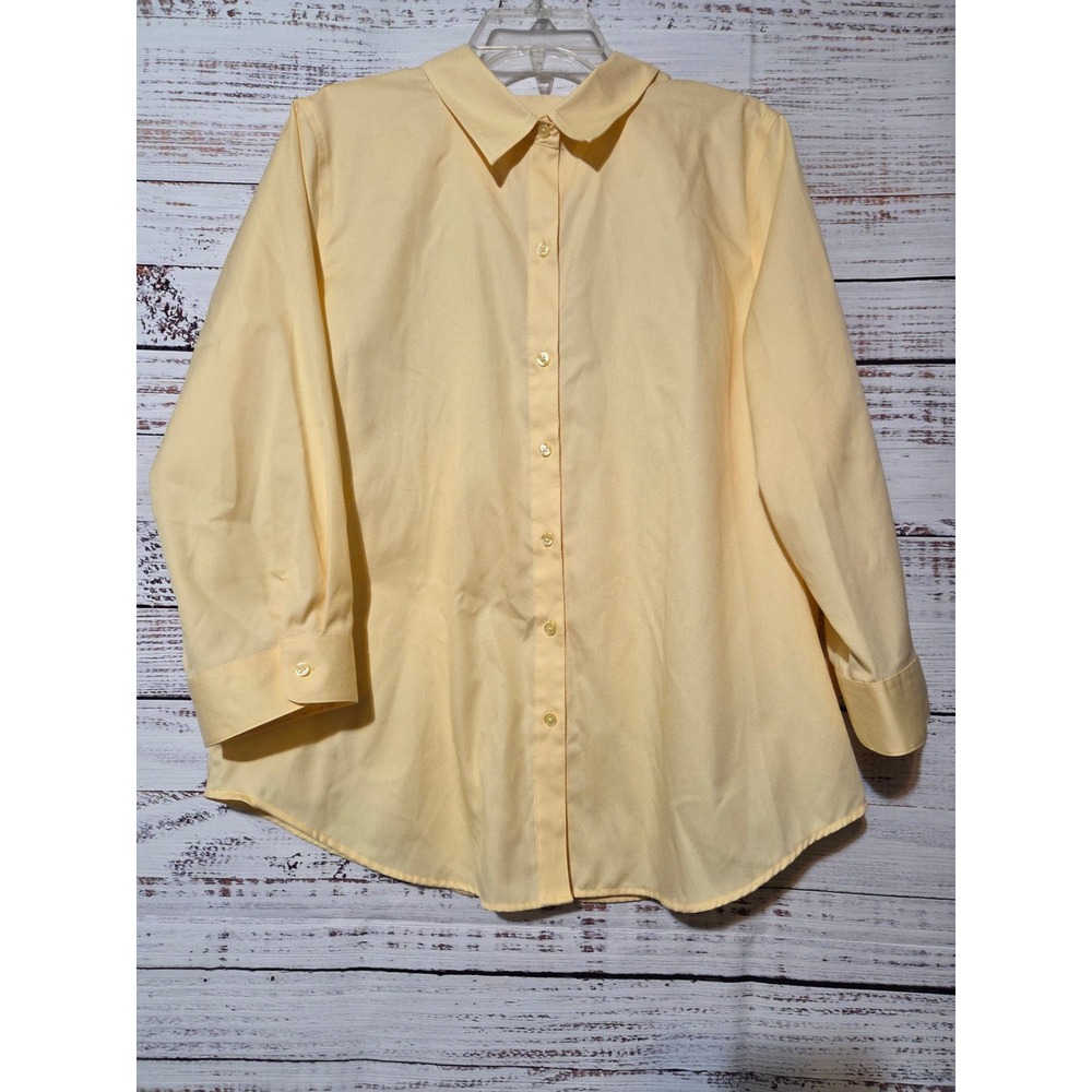 Coldwater Creek Womens 14 Yellow No Iron Button Up Shirt Long Sleeve Blouse